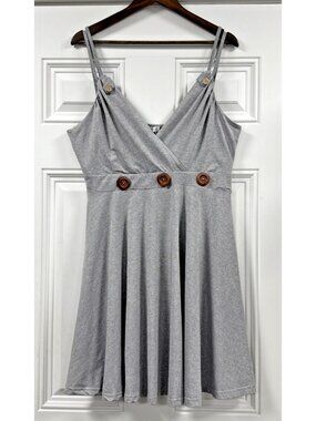 NWT Dresslilly Dressfo Knit Solid Gray Sundress Button Stretchy Dress XXXL 14